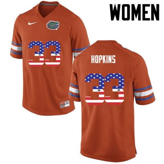 Women's Florida Gators #33 Tyriek Hopkins NCAA Nike Orange USA Flag Fashion Authentic Stitched College Football Jersey HLA8762SK